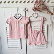Spódniczka na szelkach bluzka różowa w kropki 62 komplet zestaw koszulka
