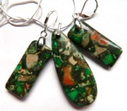 Zielono-brązowy jaspis cesarski, zestaw biżuterii w srebrnej oprawie