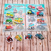 Układanka na rzepy Montessori. Zabawka edukacyjna. Kolorowe pojazdy 