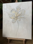 Obraz ręcznie malowany autorski 50x60 strukturalny beż złoto botaniczny  