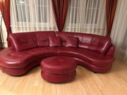 Sofa skórzana z pufą i poduszkami Lissy