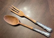 Przepiękne srebrne łyżki sałatkowe z drewnem. Sterling 925