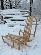 Sanki drewniane z oparciem + sznurek Polski Producent lakierowane