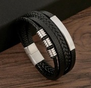 Czarna skórzana bransoletka Męska+prezent 