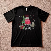 Czarna   męska koszulka z nadrukiem Kotów rozmiar M