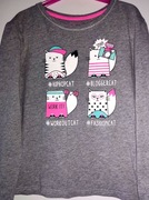 szara bluzka koszulka z dł. ręk. bawełna koty r.. 152