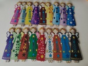 Kolorowe drewniane aniołki anioły ozdoby świąteczne 18 sztuk nowe 