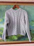 H&M gruby mięsisty sweter kardigan warkocze pleciony  baby blue 