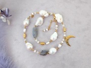 Perła - labradoryt - kamień księżycowy - hematyt - stal - UNIKAT  premium 