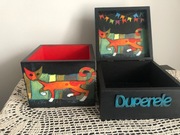 Komplet na biurko, pudełko, przybornik koty deceupage,