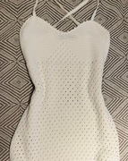 Mango krótka dzianinowa ażurkowa sukienka kremowa 100% bawełna roz.S