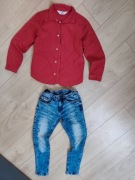 Koszula chłopięca H&M czerwona + jeansy 7-8 lat