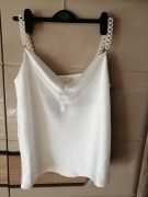 NOWY Satynowy Top River Island ramiączka PERŁY koraliki  s/XS 