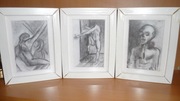 3 male prace malowidla weglem z monogramem .Wysylka styczen 2026