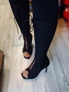 (40) Czarne  Kozaki szpilki wieczorowe z odkrytymi palcami, NOWE 