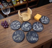 Luksusowy Zestaw 6 Podkładek z Naturalnego Łupka - Edycja Wino - PREZENT
