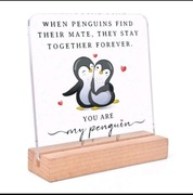 Prezent druk na szkle miłość walentynki dla niej niego akryl pingwin love 