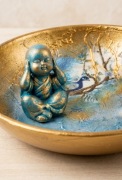 Zestaw ceramika: Ręcznie Malowany Budda i Talerz Paw  Unikat rękodzielniczy