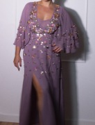 Asos fioletowa liliwa sukienka cekiny motyl rękawy bal wesele karnawał elf 