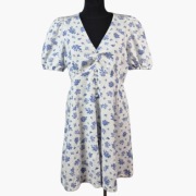 ukienka Cubus M 38 len wiskoza kwiaty bufki boho cottagecore biała