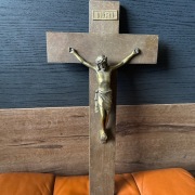 Stary duży zabytkowy KRZYŻ drewniany KRUCYFIKS Chrystus ukrzyżowany