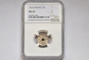 Francja, 5 centimes 1925.NGC MS65.Druga-max nota