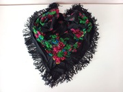 Szal z wełny ludowej z jaskrawym nadrukiem i frędzlami Duży chusta old