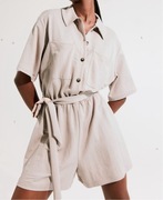 H&M krótki dzersejowy bezowy kombinezon S do pracy