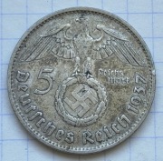 #3999 Niemcy - Rzesza 5 reichsmarek 1937 G srebro rzadka 