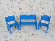 Zestaw mebelków dla lalek lub myszek Maileg Niebieskie krzesełka i ławka