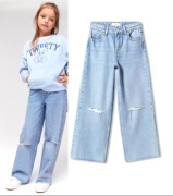MANGO spodnie jeans dżinsy wideleg z ozdobnymi dziurami 13 14 lat