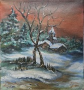 Zimowy krajobraz, obraz olejny na płótnie 