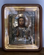 Ikona Chrystus Pantokrator Rosja srebrna złocona ryza 1892 r. 