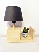 DREWNIANA lampka nocna z półką, skandynawska, lampa, abażur, 0297