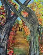 Jesienny spacer,  obraz akrylowy na płótnie,  50x40x2 cm
