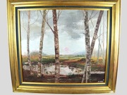 Olej na płótnie brzozy M. Vught Holandia 1980r drewniana rama 90/80cm