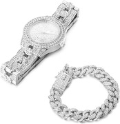 Halukakah Pozłacany diamentem zegarek męski + bransoletka