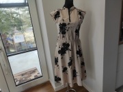 Sukienka beżowa w czarne kwiaty 38 M Lady Carol