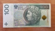 Banknot 100 zł obiegowy  AL3555553 ładny radar lustro