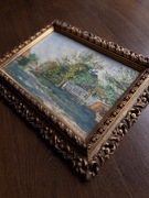 Szwajcaria wieś Obraz akwarelowy antyczny zabytkowy ANTYK Pejzaż wsi