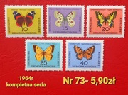 Znaczki fauna:73: motyle, owady- DDR/NRD 1964r **
