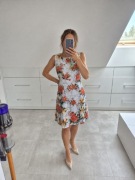 Apricot sukienka w kwiaty koronkowa S 36 elegancka wesele komunia