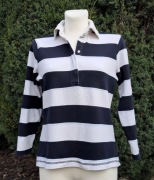 Klasyczna koszulka polo rugby w biało-grabatowe pasy