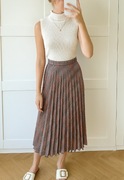 Plisowana Spódnica Midi w Kratkę H&M Cienka Wysoki Stan S