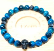 BRANSOLETKA CZASZKA STAL 316L KAMIEŃ NIEBIESKIE TYGRYSIE OKO NA WYMIAR