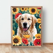 Plakat Golden Retriever wśród kwiatów A3 (30cmx40cm)