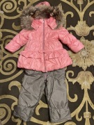 Przecudny dwuczęściowy kombinezon zimowy duży jenot futro  98-104cm