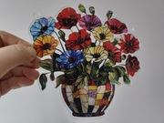 Nowy witraż witrażyk dekoracja okienna kwiaty bukiet polnych kwiatów 