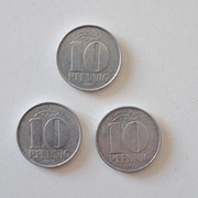 Zestaw 3 monet 10 fenigów Niemcy NRD – 1967 (2 szt.) i 1968 – Aukcja 6.10