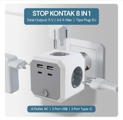 WALL SOCKET 8 W 1 GNIAZDO PRZEDŁUŻAJĄCE USB TYPU C W KOSTCE ŚCIENNEJ HHT102